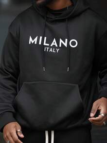 Heavens Edit 男士创意印花字母图案休闲运动通勤多功能保暖连帽卫衣，Emo风格，2000年代风格，秋冬季长袖上衣 - 黑色 - 查看 6