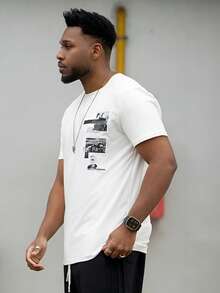 Heavens Edit 男士卡通人物与口号印花圆领短袖休闲 T 恤 - 白色 - 查看 5