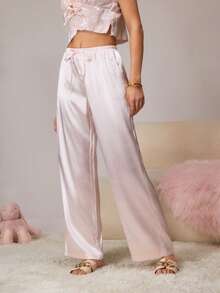 HautHeat Women's Elegant Solid Color Drawstring Pajama Bottoms - Pink - View 5