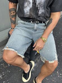 DAZY Men's Distressed Denim Shorts With Rivet Design, Casual Street Style, Summer - Blue - View 6