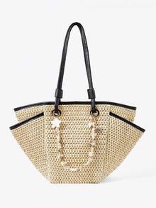 Viva Strut Ladies, Women Tote Bag, Straw Bag, Straw Woven Bag, Large Capacity, Fashionable, Elegant, Simple, Personalized, Versatile, For Beach, Vacation, Holiday, Summer, Seaside, Beach Party(The Bag Does Not Contain Pendants.) - Beige - View 5