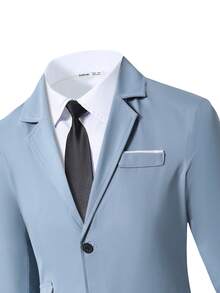 SHEIN 两件套蓝色西装：长袖外套+长裤，休闲简约风格，适合日常穿着，青少年及年轻男孩，也适合钢琴/小提琴演奏会、毕业典礼、婚礼、生日派对、晚宴、演出、招待会、婚礼季、春季礼物、情人节男孩派对西装。 - 藍色 - 查看 5