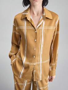 Ontre 2026SS New Striped Print Long Sleeve Fashionable Versatile Women Shirt, Spring/Summer - Brown - View 8