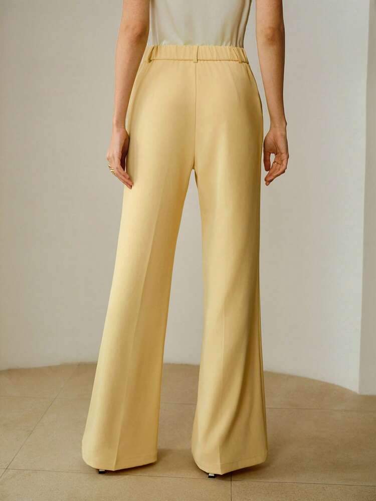 ZEYLAH Pantalones elegantes de mujer de unicolor con vuelo, para primavera/verano - Amarillo - Añade 3