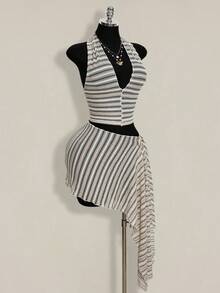 SHEIN ICON Chân váy thời trang nữ kẻ sọc, cạp chun nối liền, vạt bất đối xứng. - Nhiều màu - Xem 10