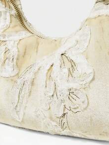 MOTF PREMIUM 女士时尚优雅艺术花卉图案手提包单肩包，适合约会通勤场景 - 米色 - 查看 5