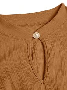 SOLERSUN 大码女装纯色宽松休闲立领前开衩水滴扣高端设计长袖腰带修身A字长裙，优雅舒适休闲时尚通勤气质连衣裙，新款，日常穿着，新年、秋季、冬季、约会、圣诞节，女装 - 卡其色 - 查看 7