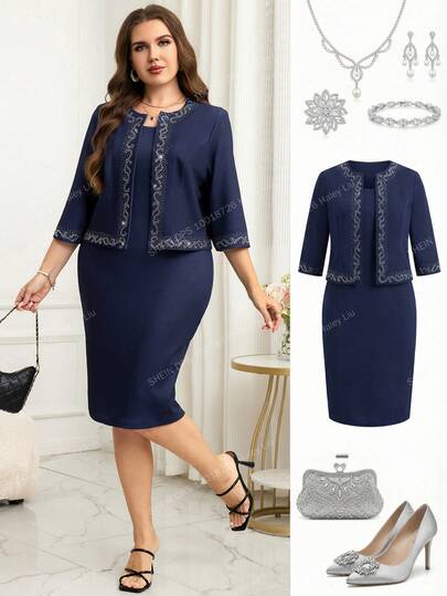 Ellevyn Conjunto de 2 piezas de talla grande con estampado elegante y de moda