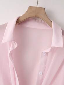 Resyla Nueva blusa de mujer de gasa de unicolor con chal corto informal de estilo de alas de murciélago - Rosa - Ver 5