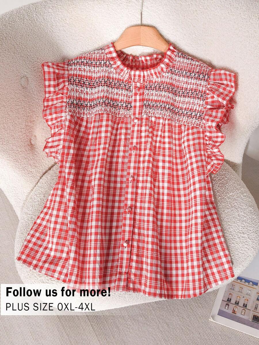 CosyJoli 大码女式格子衬衫,护士服上衣,纽扣衬衫,休闲女装 - 彩色 - 查看 1