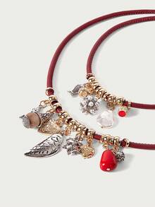 Glisma 1 件欧美风格手工奢华几何叶鱼吊坠 PU 皮绳多层项链，适合女士，优雅设计 - 多層項鍊 - 查看 6