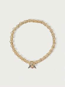 Glisma Exquisite Bling Cubic Zirconia Heart Chic Necklace Pendant Freshwater Faux Pearl Chunky Chain Luxury Jewelry Delicate Gift 2024 Valentines - Turquoise Pearl - View 3