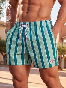 Manfinity VDAYZ Men's Striped Drawstring Casual Pocket Beach Shorts - Multicolor - View 1
