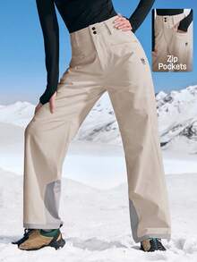 In My Nature Women's Letter Print Zipper Pocket Straight Loose Hiking Pants - Khaki - View 1