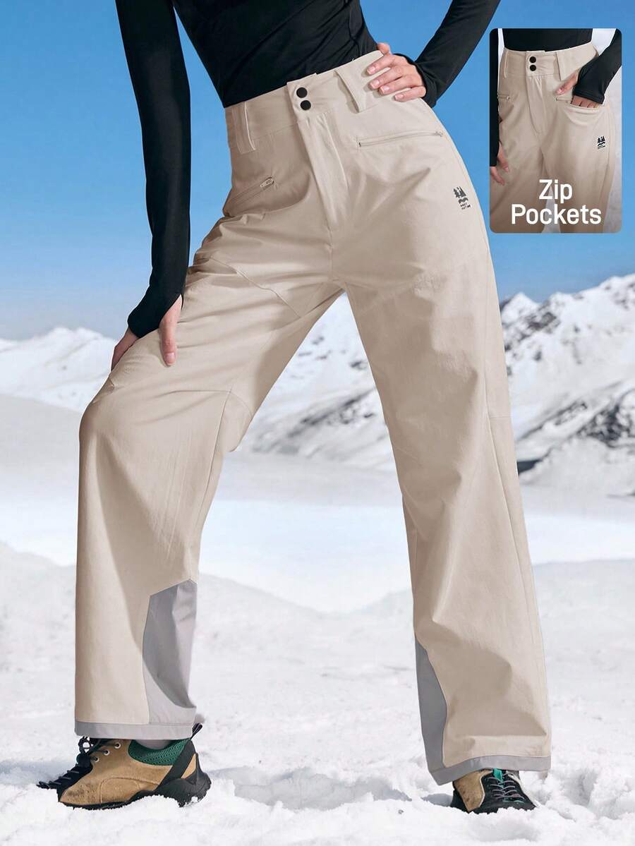 In My Nature Women's Letter Print Zipper Pocket Straight Loose Hiking Pants - Khaki - View 1