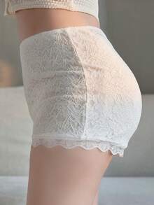 Dazy Plus Stretchy Lace Elegant Minimalist White Sleepwear Bottom - White - View 4