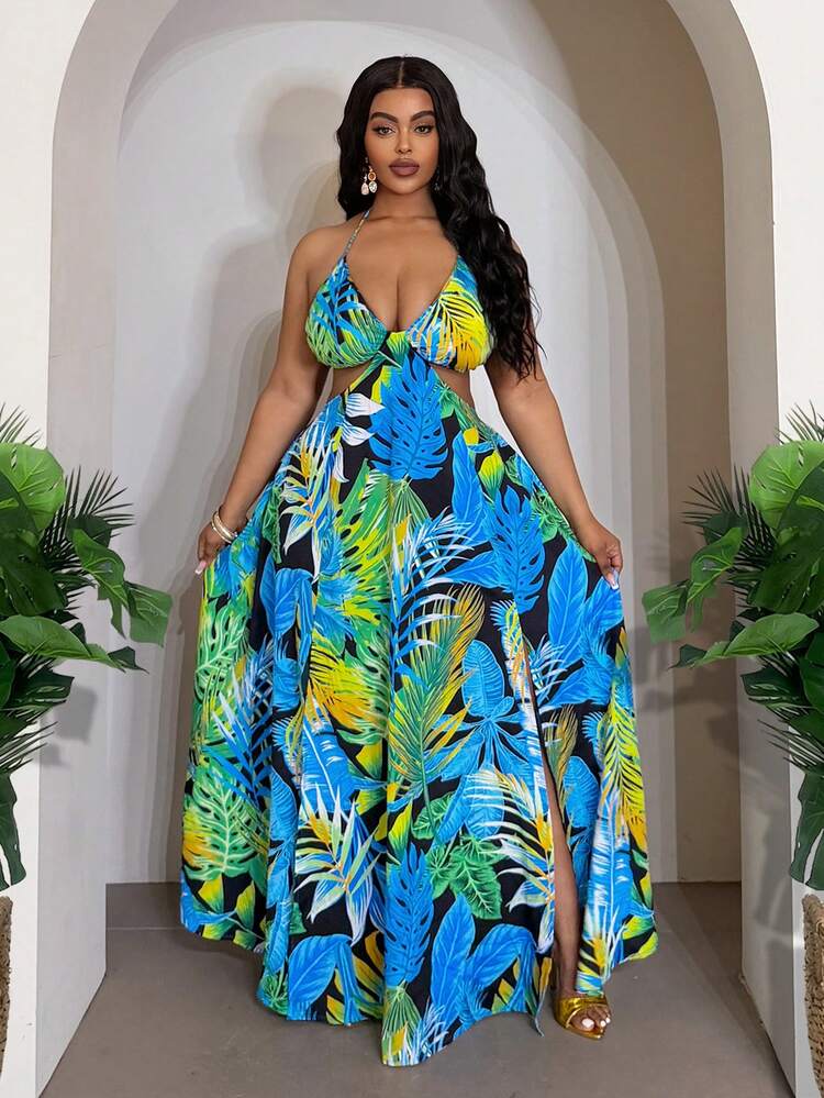 tropical print maxi dress Shante Maxi Dress Natural/Green / S