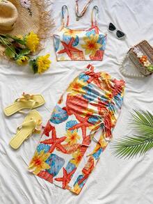 Soleia 女士印花吊带背心和开衩裙两件套，夏季 - 彩色 - 查看 3