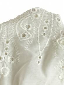 Firerie Áo kiểu không tay xếp ly, màu trơn, thêu rỗng, thanh lịch. - Màu be - Xem 7