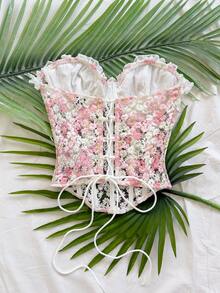 Soleia 女士浪漫度假雏菊刺绣纹理印花装饰吊带背心，休闲、约会、情人节、下午茶、海滩、邮轮、城市度假、音乐节、派对、波西米亚风、嬉皮风、西部风，可内穿或外穿，适合所有季节，日常通勤 - 粉色 - 查看 2