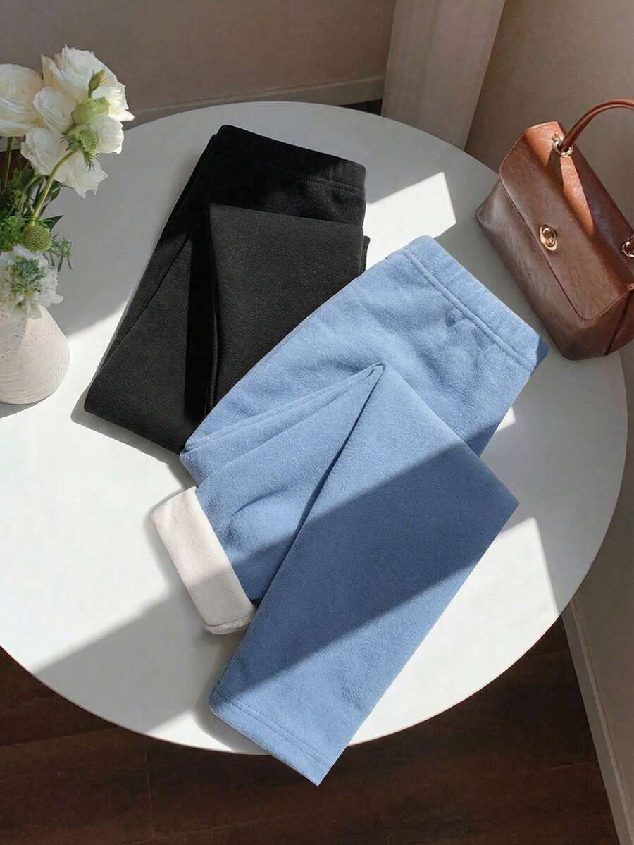 SHEIN Pantalones escolares informales de color liso para niña joven y elegante - Azul - Ver 1