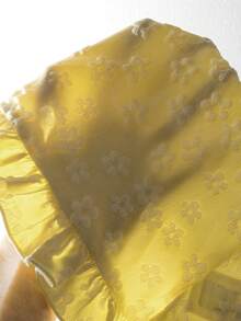SHEIN 女婴休闲可爱黄色纹理花卉图案荷叶边背心和短裤套装 - 黃色 - 查看 8