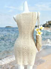 Selianne Women's Elegant Round Neck Sweater Dress, Spring/Summer - White - View 2