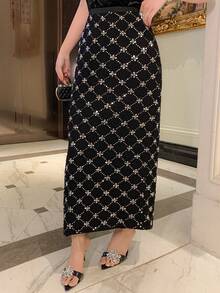 DAZY 女士优雅通勤亮片装饰裙 - 黑色 - 查看 7