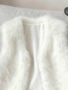 Tween Girl Casual Warm Front Open Sleeveless Jacket, Autumn/Winter - Beige - View 3