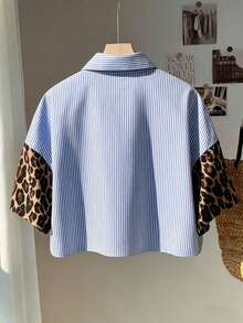 Resyla Plus Size Women Leopard Print Patchwork Striped Casual Top, Summer - Multicolor - View 2