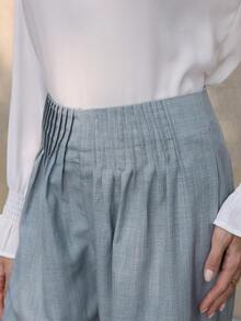 SHEIN Lacomfia Pleated Design Loose Blue Casual Elastic Waist Pants - Blue - View 2