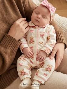 Cozy Pixies Newborn Baby Girl Cartoon Bear Pattern Knitted Soft Collar Long Sleeve Romper With Pants,Spring To Summer - Multicolor - View 2