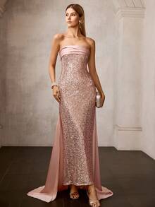 MOTF Soiréza 春夏高端褶皱无肩带鸡尾酒裙 - 香檳色 - 查看 5