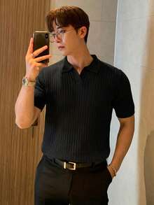 DAZY Áo len cổ polo tay ngắn màu đen dành cho nam, thích hợp cho mùa xuân/hè. - màu đen - Xem 2