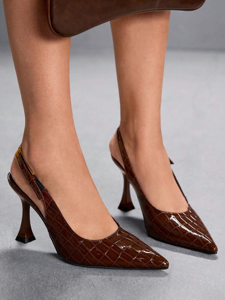 CUCCOO SZL Women's Shoes Metal Buckle Adjustable Women's High Heels Wine Glass Heel Pointed 9CM Elegant Stiletto Shoes Mirror PU Material Texture Brown High Heels Kitten Heel Versatile Fashion Suitable For Daily/Party/Christmas/Ramadan/Office Dress Shoes Women's Shoes