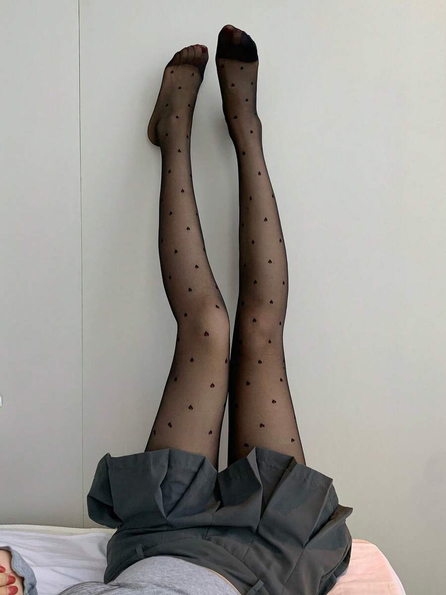 DAZY Fashionable Casual Heart Mesh Women's Leggings - Black - View 1