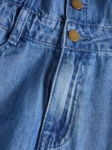 GlowEve 女士休闲纽扣荷叶边牛仔连衣裙，夏季 - 藍色 - 查看 6