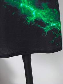 SHEIN 男童休闲时尚酷炫经典霓虹印花短袖圆领T恤，适合夏季穿着 - 黑色 - 查看 6