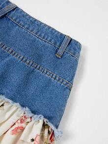 GlowEve 女士碎花拼接牛仔迷你裙 - 藍色 - 查看 5