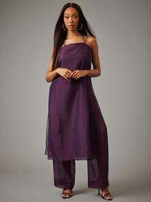 NYA SZN Matching Two Pieces Set Sheet Tunic Top And Pant Purple - Purple - View 4