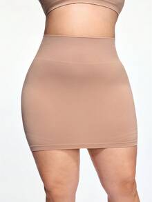 SHAPORA Váy lót cạp cao không đường may dành cho nữ cỡ lớn, kèm quần bảo hộ, váy bút chì ôm sát gợi cảm, váy định hình vòng eo. - Màu be - Xem 3