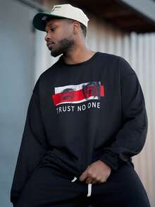 Heavens Edit 男士休闲字母印花圆领长袖宽松运动衫春秋季 - 黑色 - 查看 3