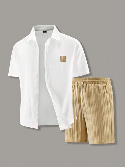 Manfinity Swimmode Men's Short Sleeve Shirt And Shorts Casual Beach Outfit