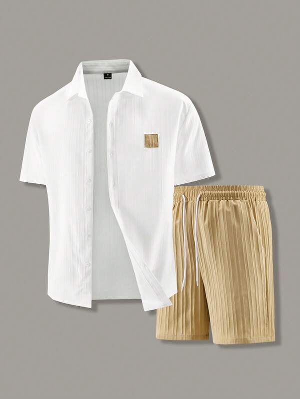 Manfinity Swimmode Men's Short Sleeve Shirt And Shorts Casual Beach Outfit