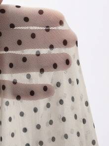 FRIFUL Women's Sheer Polka Dot Mesh Layered U-Neck Backless Slit Sleeve Slim Fit Blouse, Suitable For Spring - Beige - View 10
