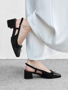 CUCCOO BIZCHIC 女士时尚经典后系带黑色平底鞋，适合圣诞节穿着 - 復古黑 - 查看 3