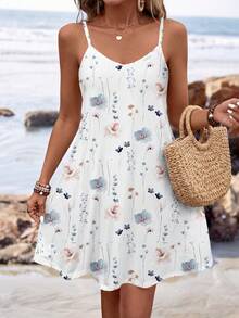 Sylviya Ärmlös stickad miniklänning med blommönster, sommar, dam - Multifärgad - Visa 5