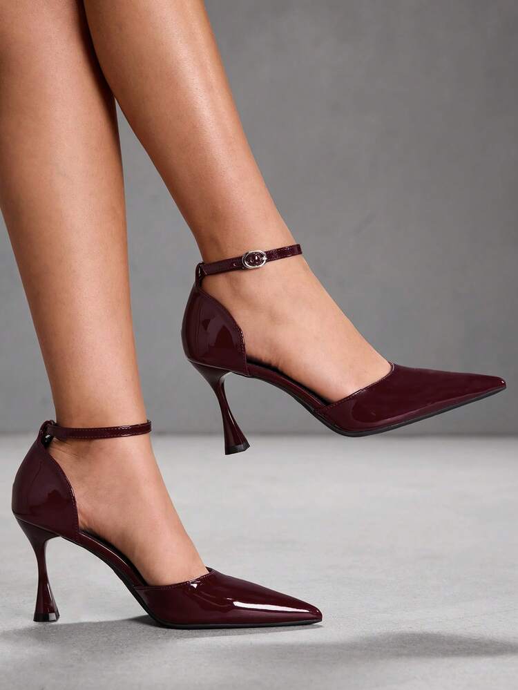 CUCCOO SZL Women's High-Heeled Shoes Autumn New Pointed Women's Formal Shoes Wine Glass Heel Elegant Stiletto High Heels With Mirror PU Material 9.5cm Sexy Burgundy High Heels Versatile Comfortable Casual Suitable For Daily/Party/Christmas Thanksgiving Valentine's Day Dating/Party/Women's Shoes