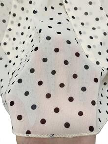 GlowEve Women's Polka Dot Print Tie Collar Ruffle Hem Sleeveless Blouse - Apricot - View 6