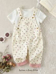 Cozy Pixies Baby Girl Floral Print Overalls Jumpsuit, Versatile & Comfortable,Spring To Summer Toddler Jumpsuit Romper Cute Vintage Style Toddler Girl Cherry Toddler Outfit Toddler Farm Clothes Toddler Overalls Girl Cotton Clothes Toddler Girls Cute Vintage Style - Apricot - View 9